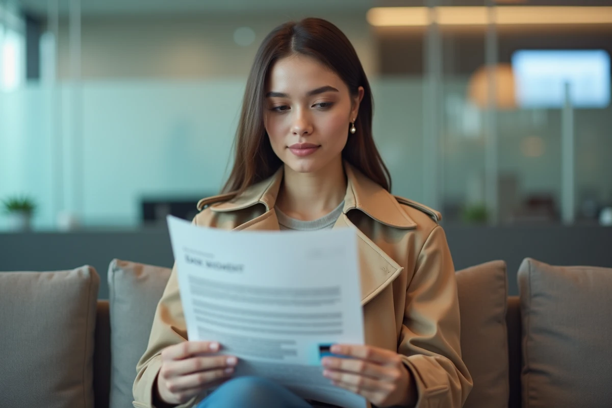 Jeune femme en agence bancaire consultant les instructions pour activer son securecode
