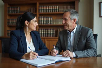 Une femme consulte un avocat dans un cabinet juridique pour obtenir des informations sur l'aide juridique et ses critères d'éligibilité