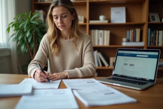 Femme remplissant une déclaration fiscale pour l'investissement Duflot à son bureau à domicile