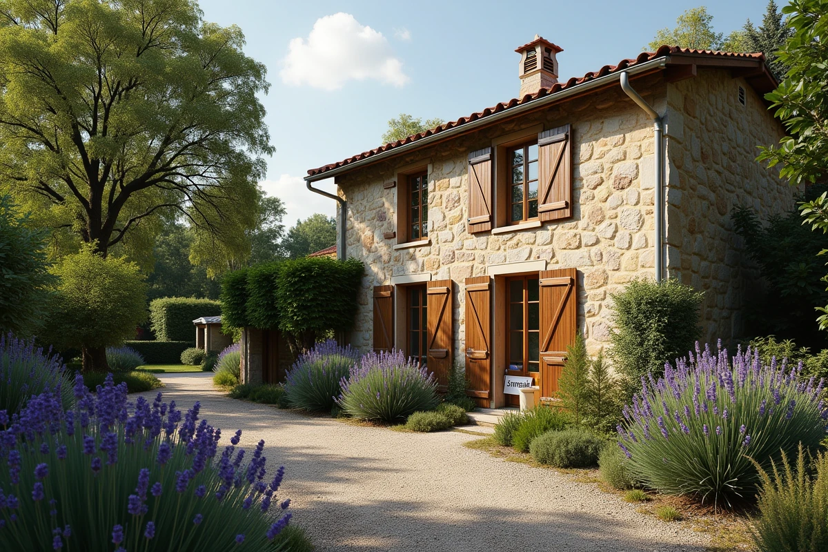 Façade d'une résidence secondaire française en pierre avec panneau de location, illustrant les stratégies pour réduire ou éviter la taxe d'habitation
