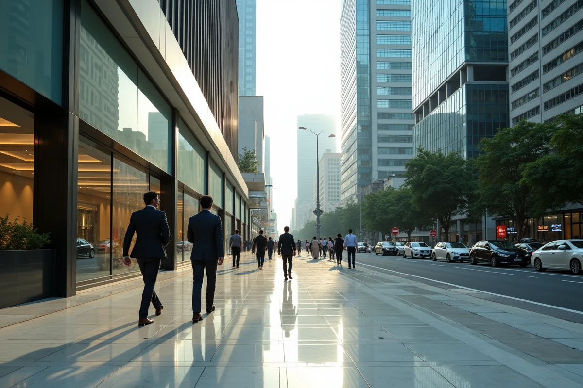 Quartier financier moderne de Mumbai avec tours en verre et professionnels indiens, capitale des milliardaires en Inde