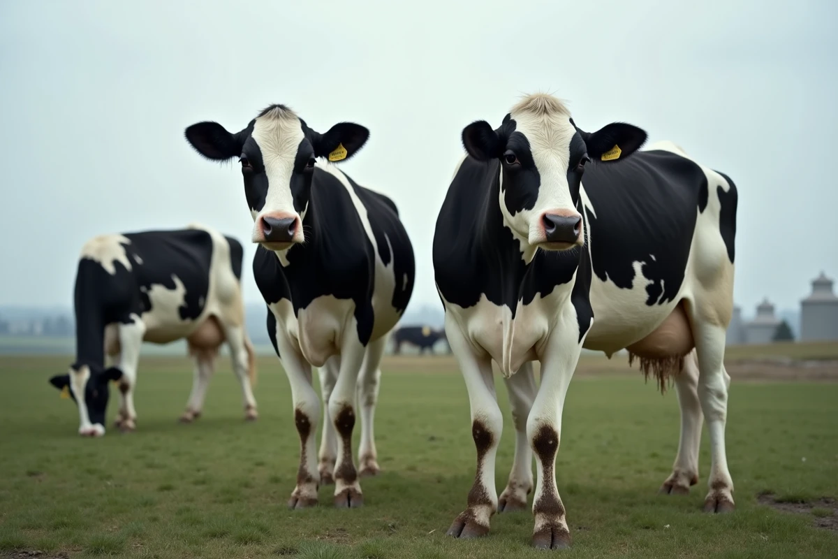 Troupeau de vaches Holstein dans un champ agricole, illustration du concept de vache à lait en stratégie d'entreprise